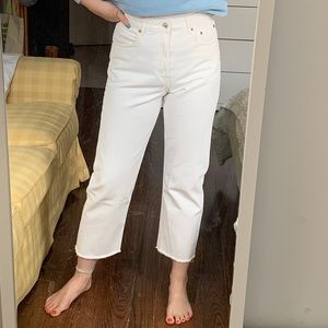 Zara High Waisted Cropped White Jeans